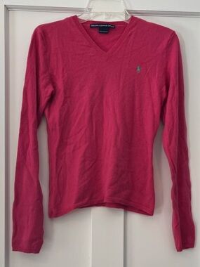Women’s Pink Cashmere Ralph Lauren Sport Sweater Pink V Neck Women’s Large—read